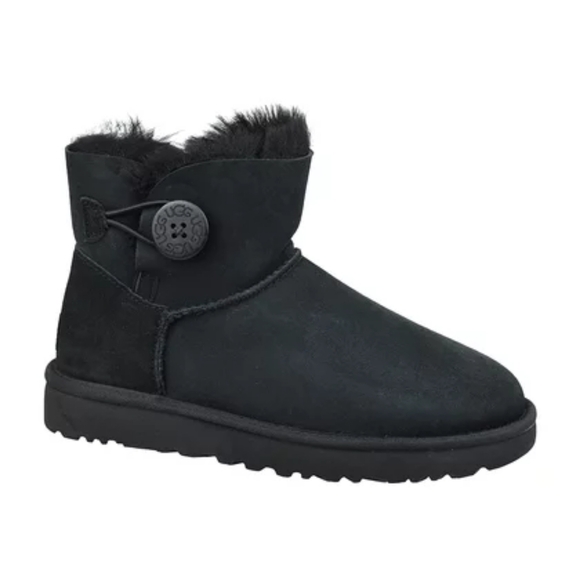 UGG Boots Mini Button Bailey Shearling Suede size 9 Black Neutral Comfy Hygge - Picture 1 of 9